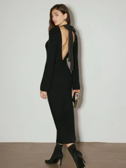 Tie Neck Open Back Long Dress