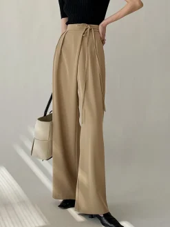 Tie Waist Flowy Wide Leg Dress Pants