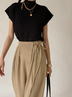 Tie Waist Flowy Wide Leg Dress Pants