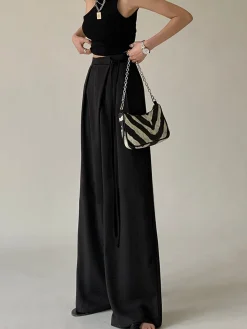 Tie Waist Flowy Wide Leg Dress Pants