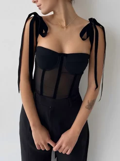 Tied Mesh Corset Crop Top