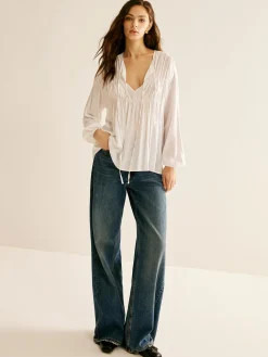 Tie-Front Pleated Blouse