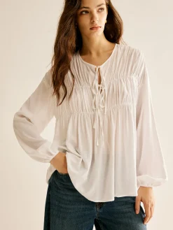 Tie-Front Pleated Blouse
