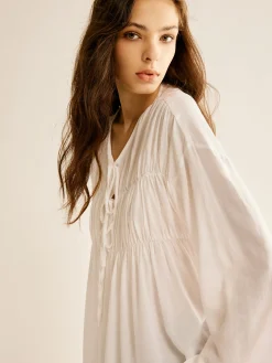 Tie-Front Pleated Blouse