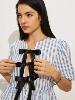 Tie-Front Stripe Shorts Set