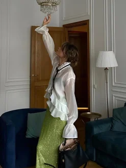 Tie-Neck Ruffle Shirt
