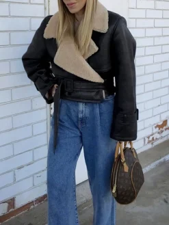 Too Blessed Sherpa Lined Shearling Leather Flight Jacket