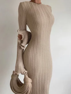 Tranquility Rib Open Back Long Sleeve Long Dress