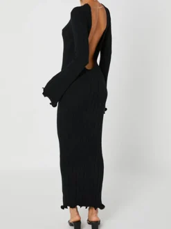 Tranquility Rib Open Back Long Sleeve Long Dress