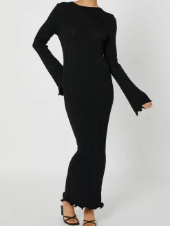 Tranquility Rib Open Back Long Sleeve Long Dress