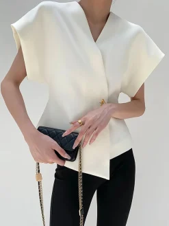 Trendy V-Neck Button Down Blouse
