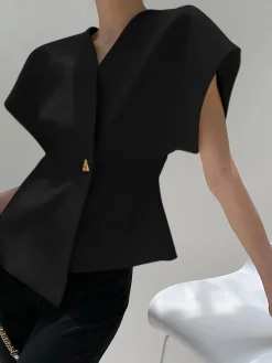 Trendy V-Neck Button Down Blouse