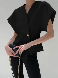 Trendy V-Neck Button Down Blouse