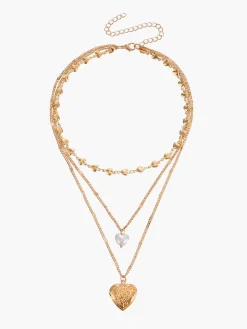 Triple Layered Heart Charm Necklace