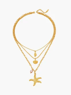 Triple Layers Pearl Starfish Necklace