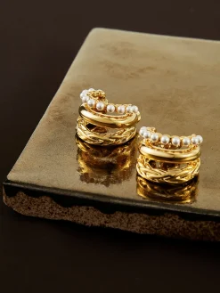 Triple-Layer Pearl Detail Hoop Earrings