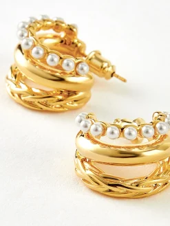 Triple-Layer Pearl Detail Hoop Earrings