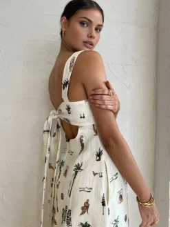 Tropical Print Knotted Long Dress