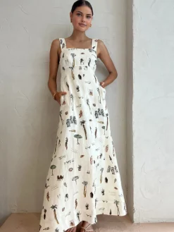 Tropical Print Knotted Long Dress