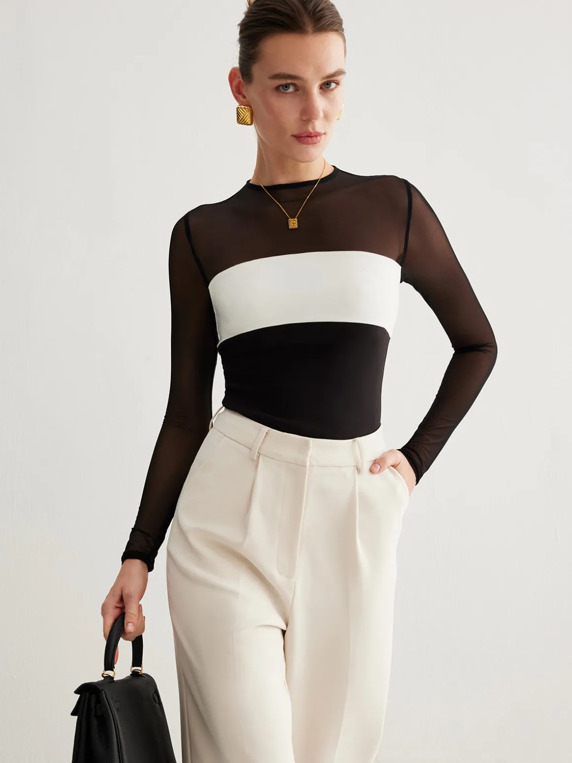 Tulle Color Block Zipper Top