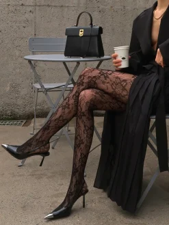 Tulle Tights With Floral Pattern