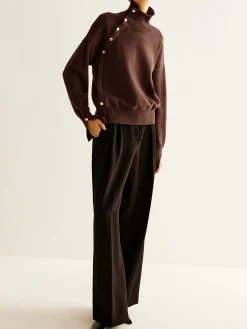 Turtleneck Asymmetrical Button Sweater
