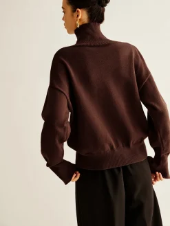 Turtleneck Asymmetrical Button Sweater