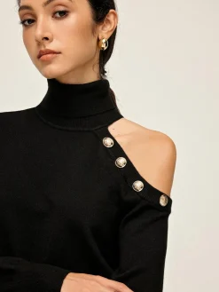 Turtleneck Asymmetrical One Shoulder Sweater