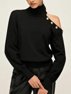 Turtleneck Asymmetrical One Shoulder Sweater