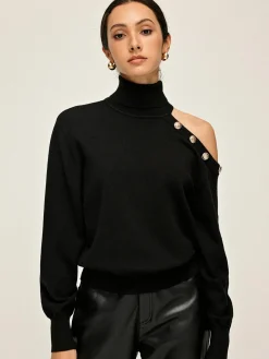 Turtleneck Asymmetrical One Shoulder Sweater