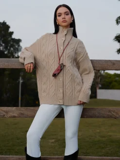 Turtleneck Breasted Cable Knit Outerwear