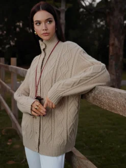 Turtleneck Breasted Cable Knit Outerwear