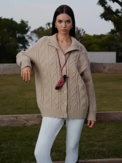 Turtleneck Breasted Cable Knit Outerwear