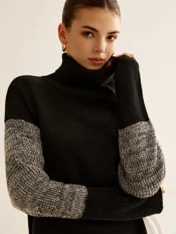 Turtleneck Color Block Knit Top