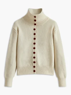 Turtleneck Contrast Button Cardigan