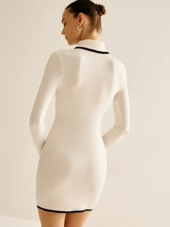 Turtleneck Contrast Trim Sweater Dress