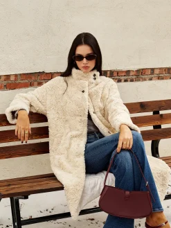 Turtleneck Faux Fur Button Coats