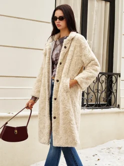 Turtleneck Faux Fur Button Coats