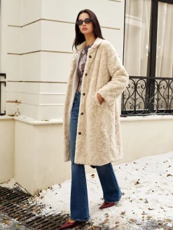 Turtleneck Faux Fur Button Coats