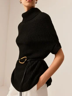 Turtleneck Half-Sleeve Sweater Without Belt