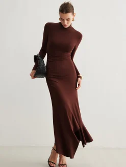 Turtleneck Irregular Pleated Long Dress