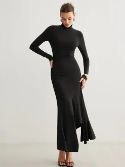 Turtleneck Irregular Pleated Long Dress