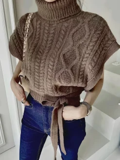 Turtleneck Knotted Sweater Vest