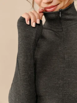 Turtleneck Ribbed Zipper Blouse