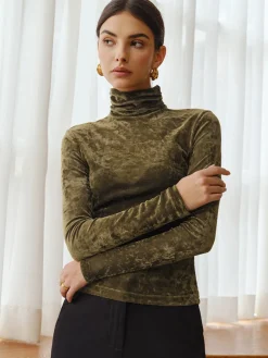 Turtleneck Semi-Sheer Velvet Top