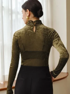 Turtleneck Semi-Sheer Velvet Top