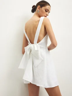 Tweed Backless Bow Short Dress