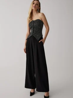 Tweed Button Ruched Tube Top