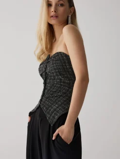 Tweed Button Ruched Tube Top