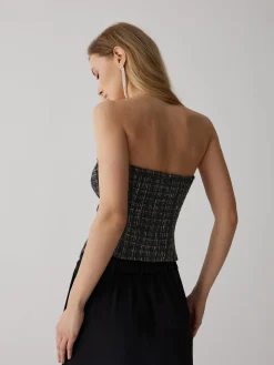 Tweed Button Ruched Tube Top